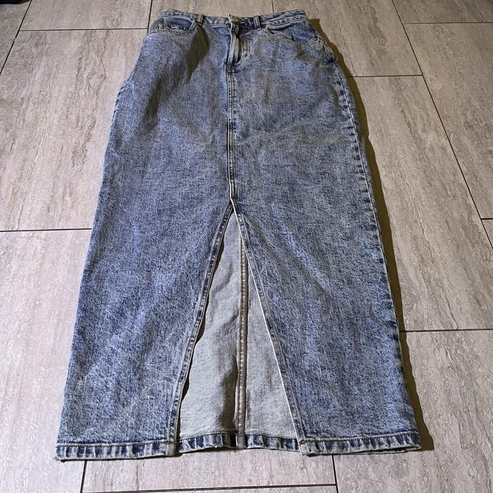 ASOS DESIGN Skirt Womens 6 Blue Denim Maxi High Waist Front Slit Straight Long
